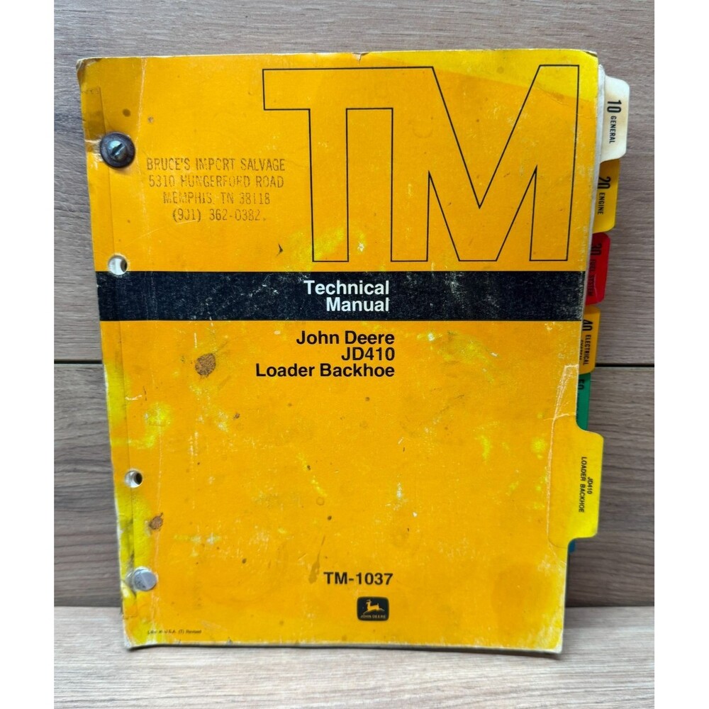Vintage 1971 John Deere JD410 Backhoe Technical Manual TM-1037
